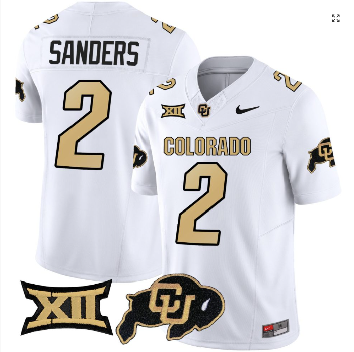 Shadeur Sanders Jersey #2 Colorado Buffaloes Football White Home Alternative