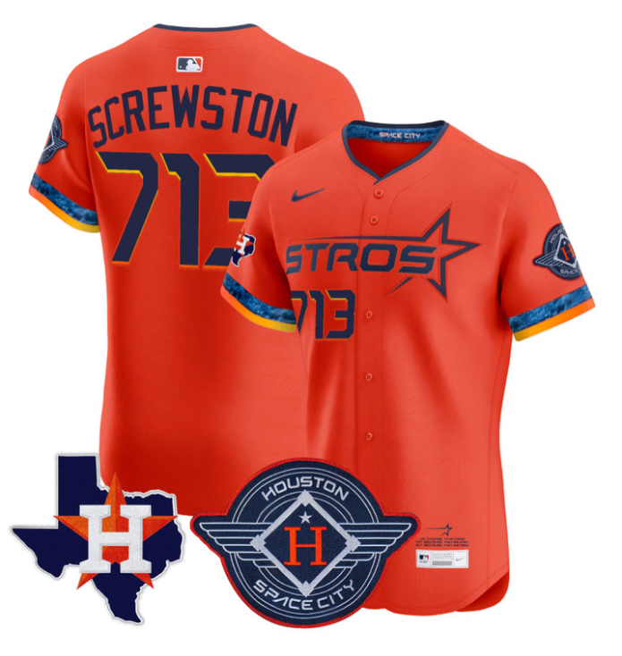 Screwston Jersey #713 Houston Astros 2025 City Connect Texas Patch Premier Elite Stitched Orange