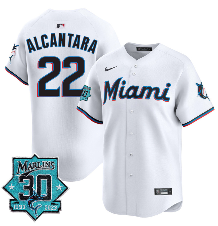 Sandy Alcantara Jersey #22 Miami Marlins 30 Seasons Anniversary Patch Limited Stitched White