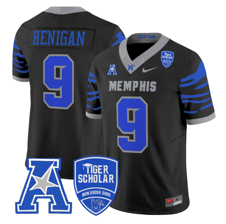 Seth Henigan Jersey #9 Memphis Tigers 2024 Vapor Limited Stitched Black