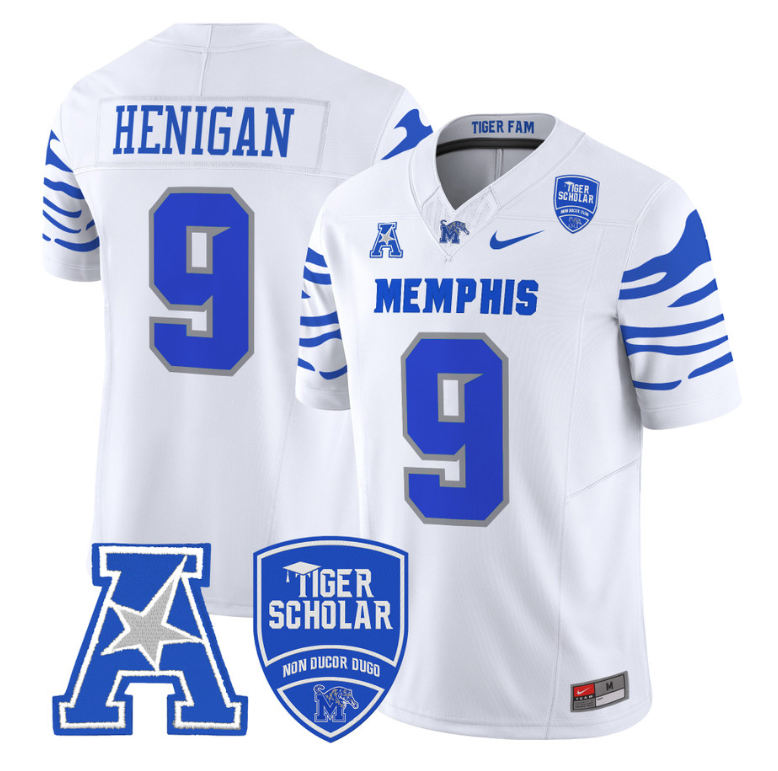 Seth Henigan Jersey #9 Memphis Tigers 2024 Vapor Limited Stitched White