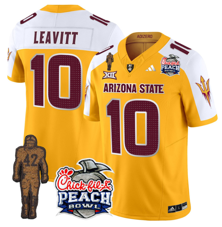 Sam Leavitt Jersey #10 Arizona State Peach Bowl Patch Football V2 Gold Alternate