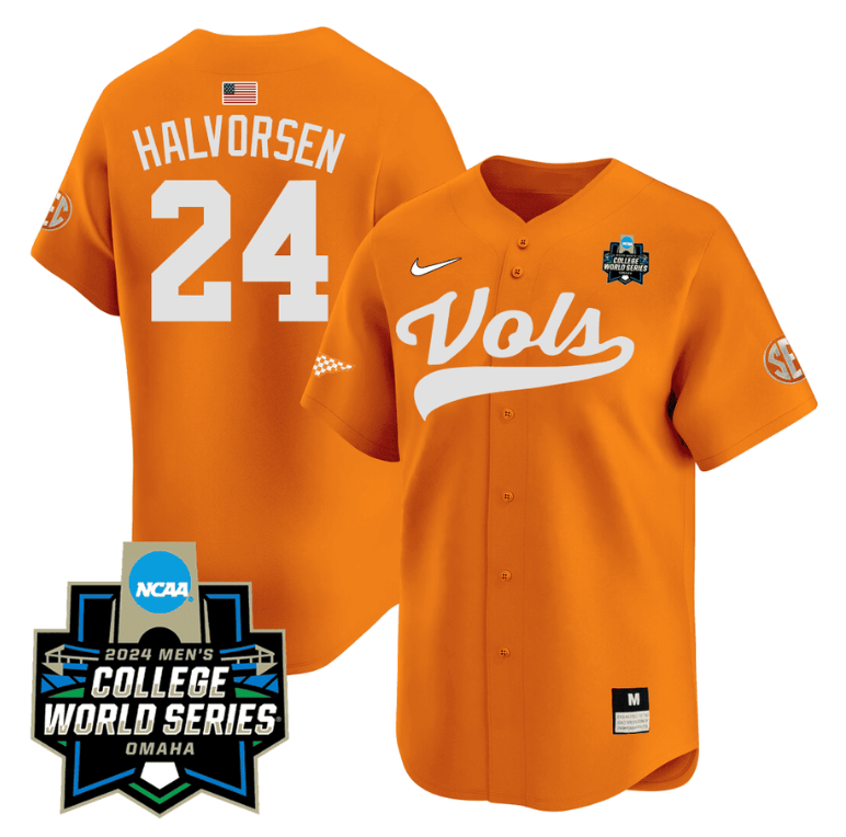 Seth Halvorsen Jersey #24 Tennessee Volunteers 2024 College World Series Patch Vapor Premier Limited NCAA Baseball Stitched Orange