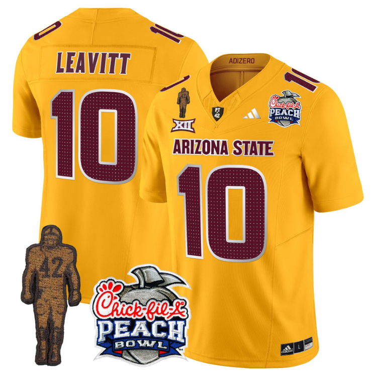 Sam Leavitt Jersey #10 Arizona State Peach Bowl Patch Football V2 Maroon Alternate