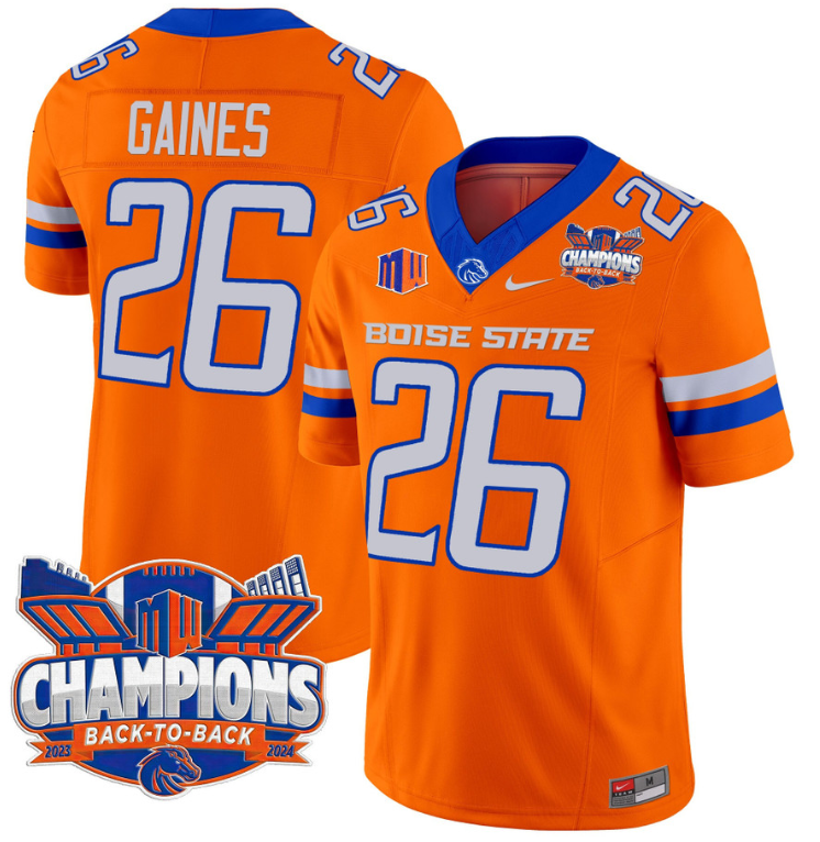 Sire Gaines Jersey #26 Boise State Broncos Back To Back Champions Orange