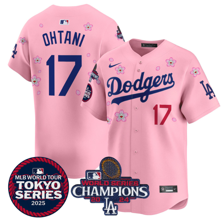 Shohei Ohtani Jersey #17 Dodgers Tokyo Series 2025 World Series Champions Patch Cherry Blossom
