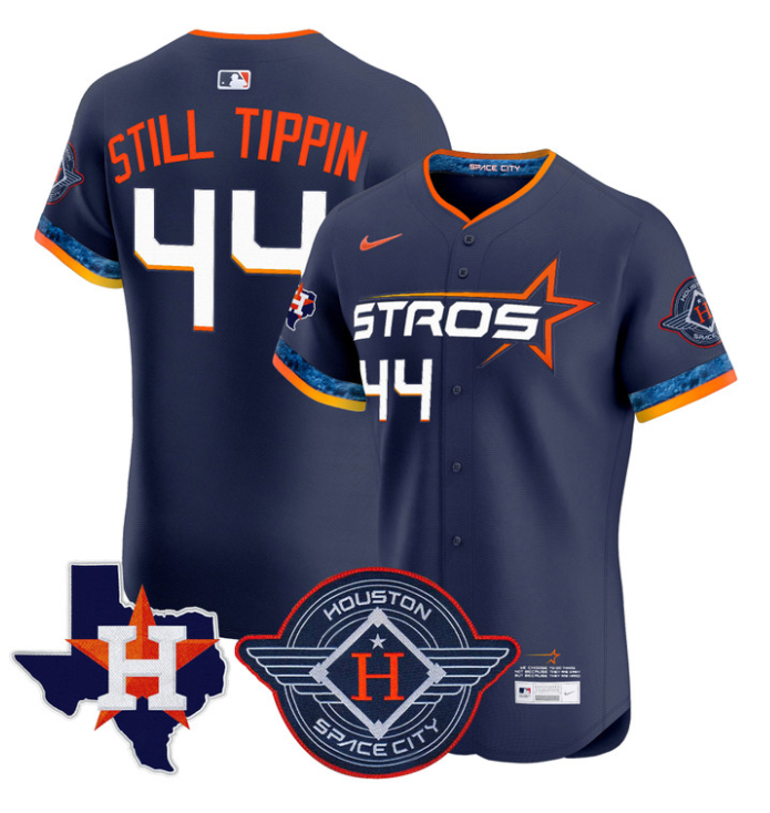 Still Tippin Jersey #44 Houston Astros 2025 City Connect Texas Patch Premier Elite Stitched Navy