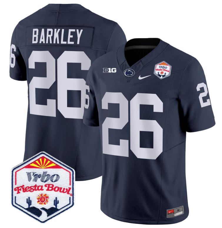 Saquon Barkley Jersey #26 Penn State 2024 Fiesta Bowl Patch Navy
