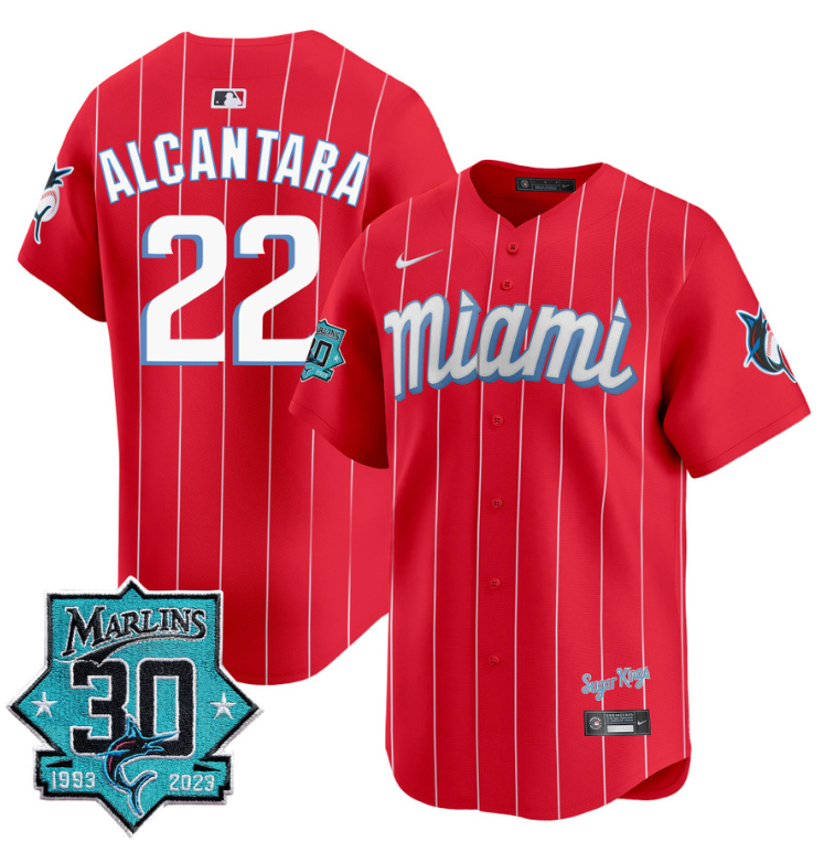 Sandy Alcantara Jersey #22 Miami Marlins 30 Seasons Anniversary Patch Limited Stitched City Connect