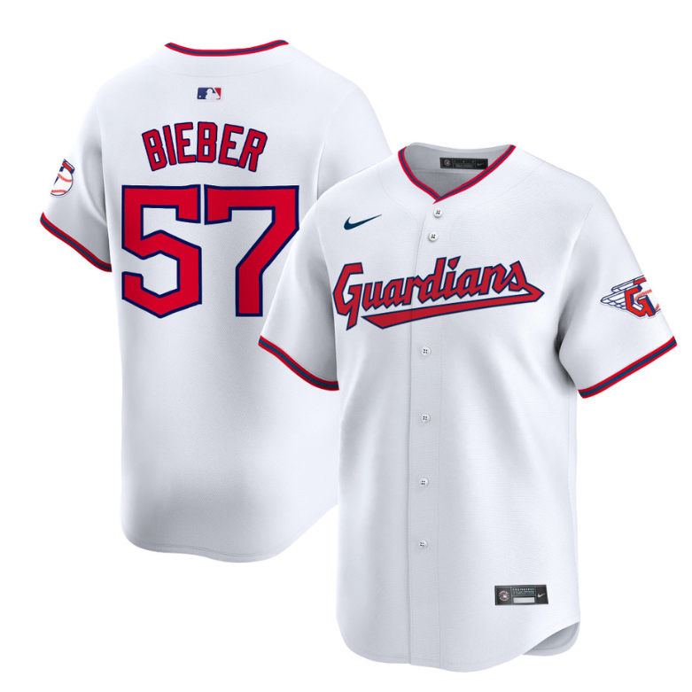 Shane Bieber Jersey #57 Cleveland Guardians 2025 Vapor Premier Limited All Stitched White
