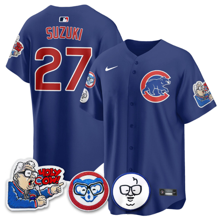 Suzuki Seiya Jersey #27 Chicago Cubs Harry Caray Holy Cow Patch Premier Limited Stitched Royal