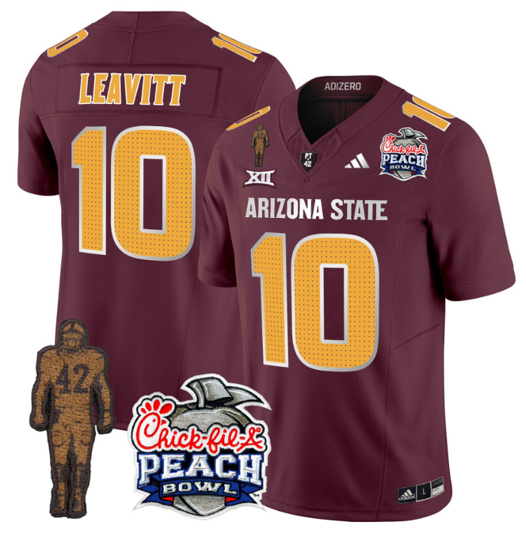Sam Leavitt Jersey #10 Arizona State Peach Bowl Patch Football V2 Maroon