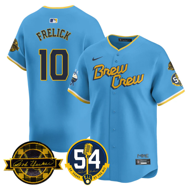 Sal Frelick Jersey #10 Milwaukee Brewers 2025 Bob Uecker, 54 Seasons for Brewers Stitched City Connect
