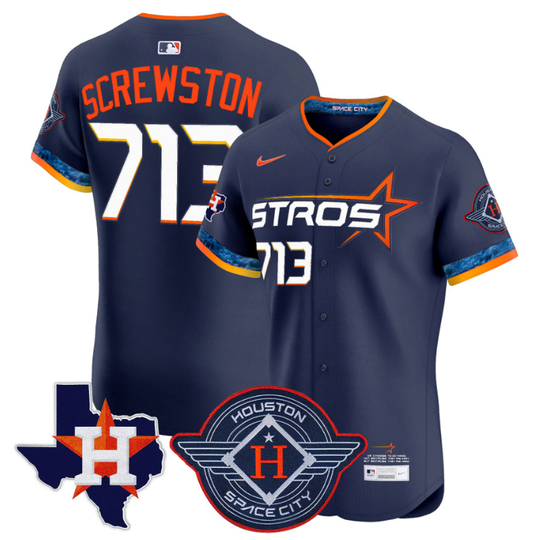 Screwston Jersey #713 Houston Astros 2025 City Connect Texas Patch Premier Elite Stitched Navy