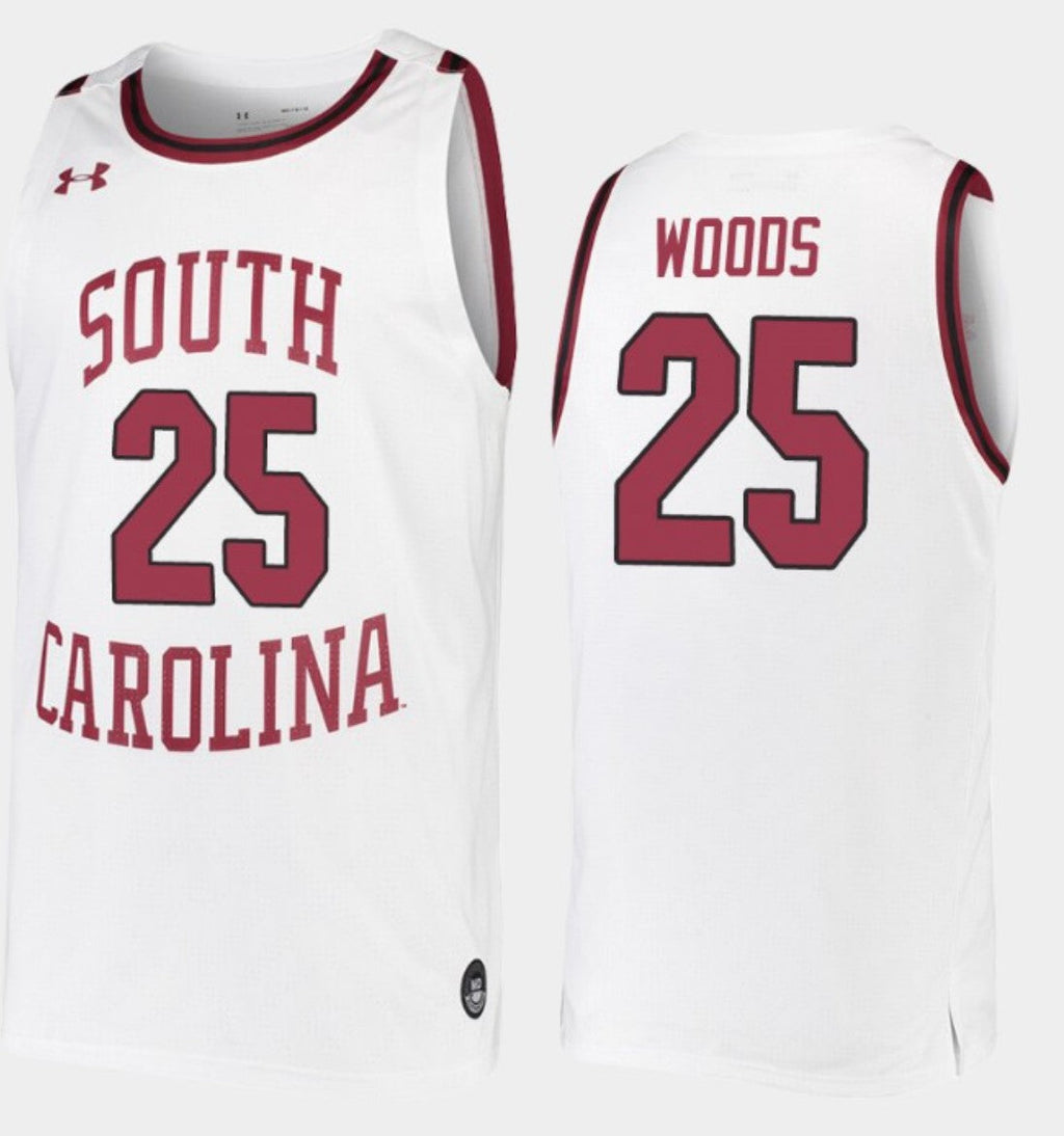Seventh Woods Jersey South Carolina Gamecocks College Basketball White Replica #25