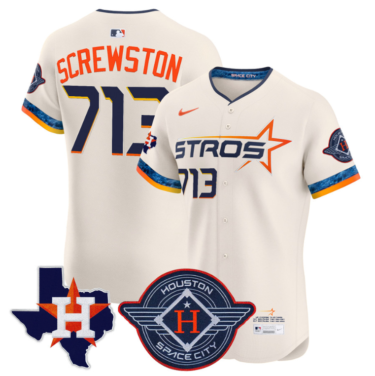 Screwston Jersey #713 Houston Astros 2025 City Connect Texas Patch Premier Elite Stitched Cream