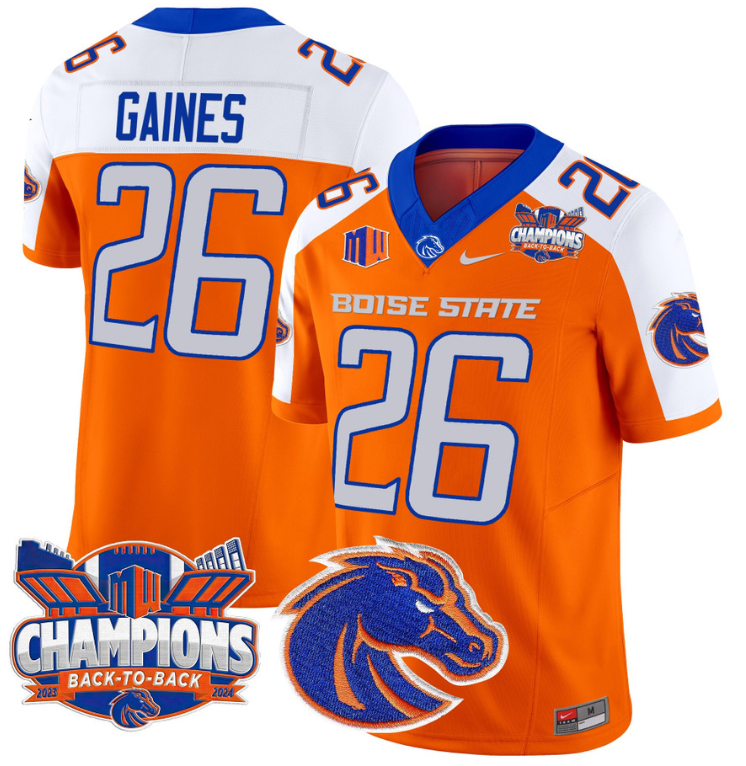 Sire Gaines Jersey #26 Boise State Broncos Back To Back Champions Orange Alternate