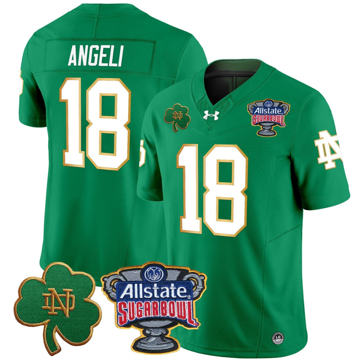 Steve Angeli Jersey #18 Notre Dame 2024 Sugar Bowl Patch V2 Stitched Green