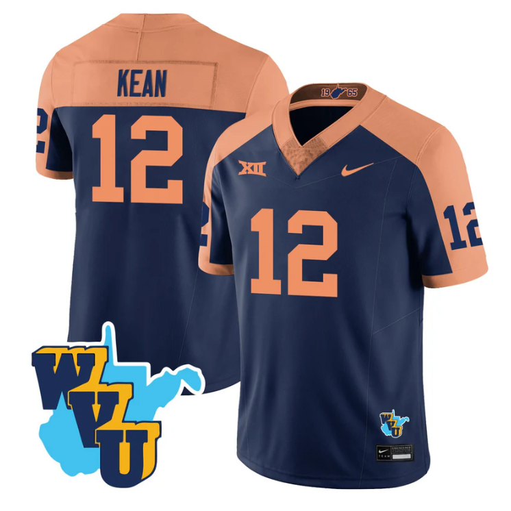Scott Kean Jersey #12 West Virginia Mountaineers 1965-2025 Throwback Navy Alternate