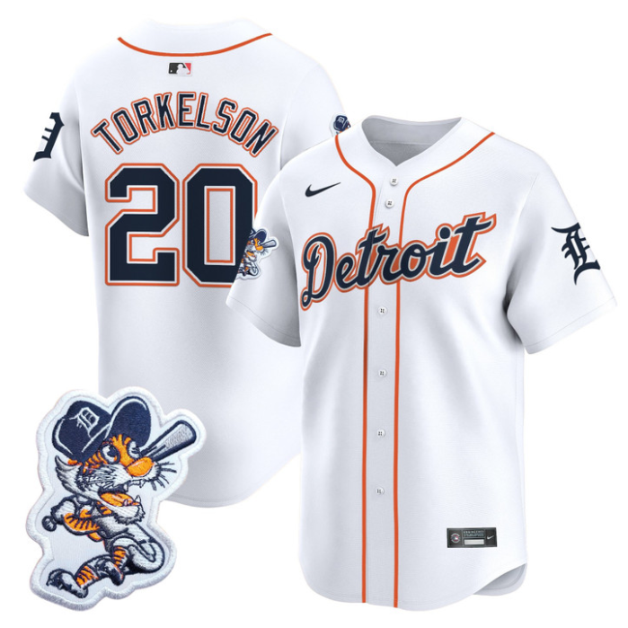 Spencer Torkelson Jersey #20 Detroit Tigers Paws Patch Vapor Premier Limited Stitched White