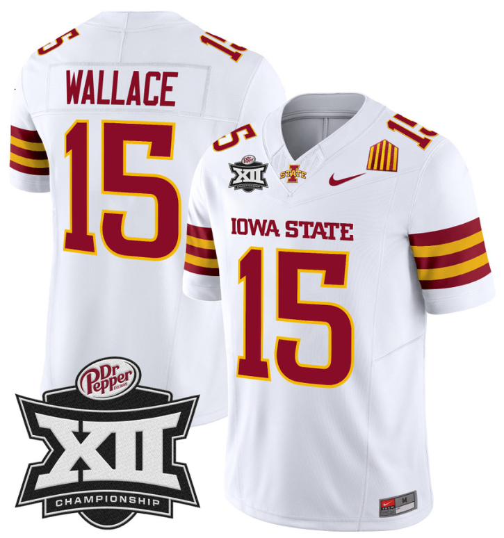 Seneca Wallace Jersey #15 Iowa State 2024 Championship Patch Vapor White