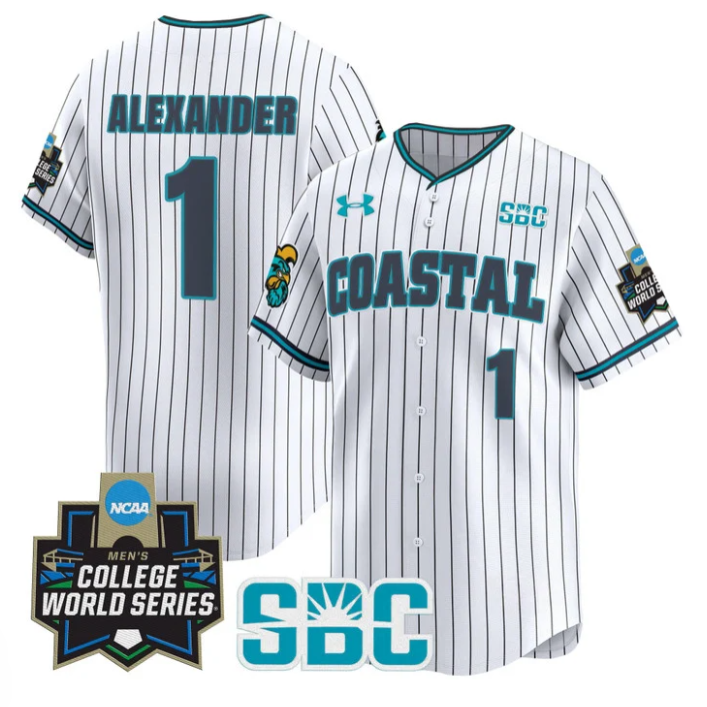 Sebastian Alexander Jersey #1 Coastal Carolina 2025 World Series Pinstripe
