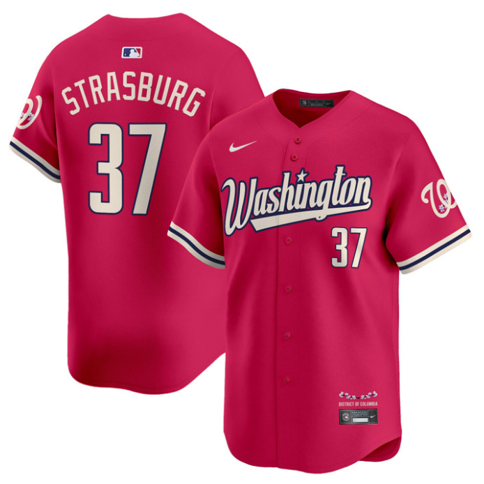 Stephen Strasburg Jersey #37 Washington Nationals Vapor Limited All Stitched Pink