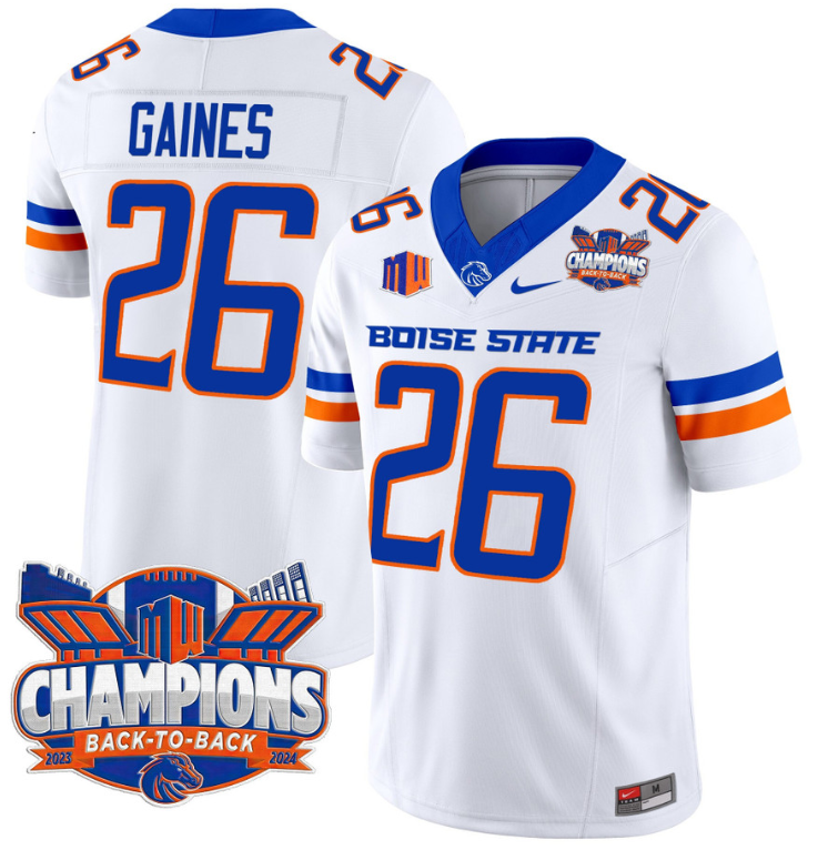 Sire Gaines Jersey #26 Boise State Broncos Back To Back Champions White