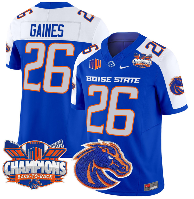 Sire Gaines Jersey #26 Boise State Broncos Back To Back Champions Royal Alternate