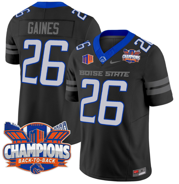 Sire Gaines Jersey #26 Boise State Broncos Back To Back Champions Black