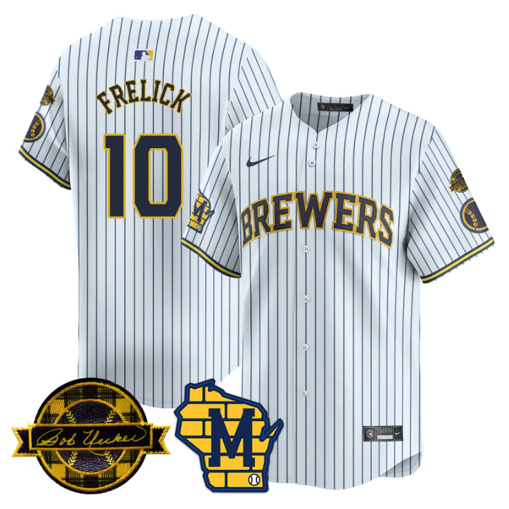Sal Frelick Jersey #10 Milwaukee Brewers 2025 Limited Bob Uecker Patch Stitched White