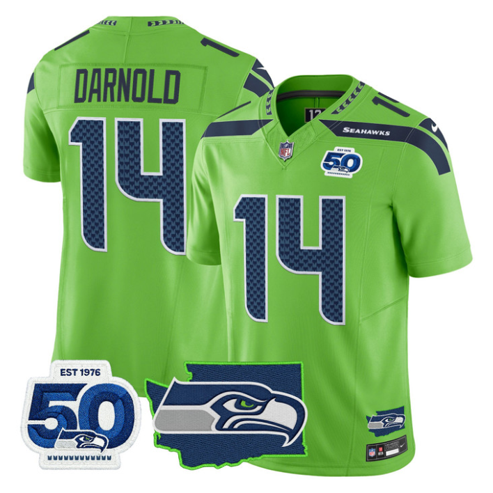 Sam Darnold Jersey #14 Seahawks 50th Anniversary Patch Limited Stitched Green