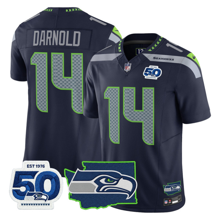Sam Darnold Jersey #14 Seahawks 50th Anniversary Patch Limited Stitched Navy