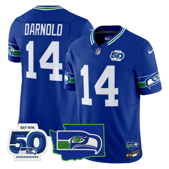 Sam Darnold Jersey #14 Seahawks 50th Anniversary Patch Limited Stitched Royal