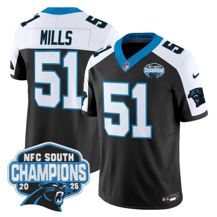 Sam Mills Jersey #51 NFC South Division Champions 2025 Vapor Stitched Black Alternate