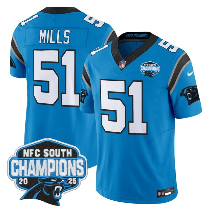Sam Mills Jersey #51 NFC South Division Champions 2025 Vapor Stitched Blue