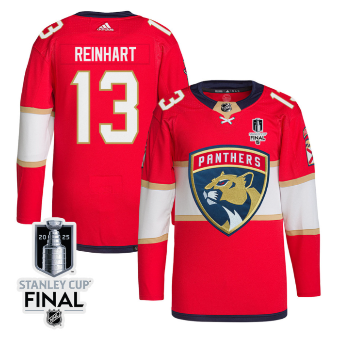 Sam Reinhart 13 Florida Panthers 2025 STANLEY CUP Final Patch Home Men Jersey Red