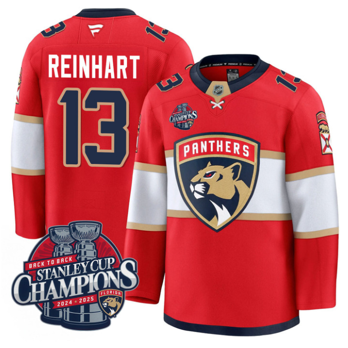 Sam Reinhart Jersey #13 Florida Panthers 2025 Stanley Cup Back To Back Red