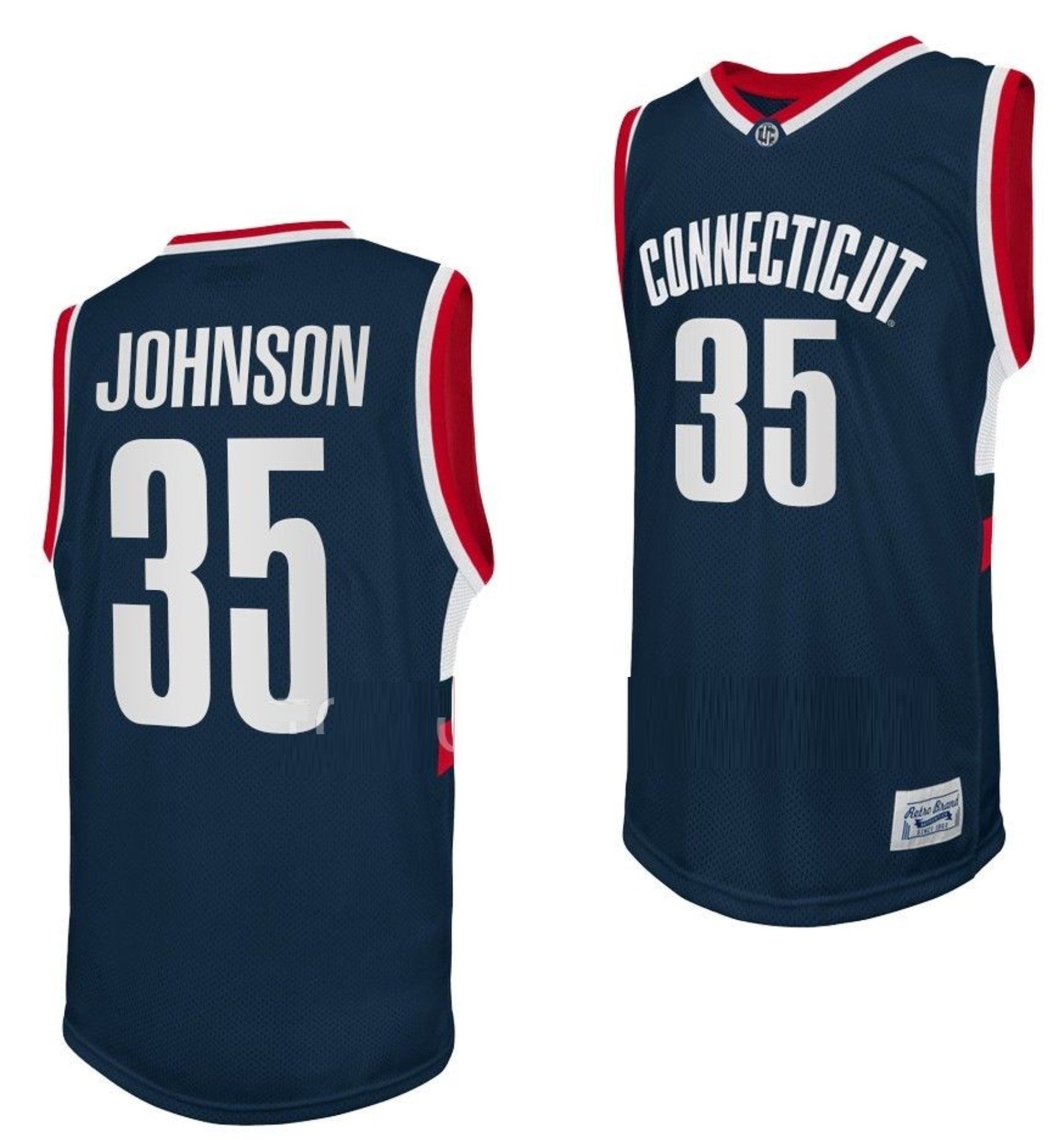 Samson Johnson Jersey UConn Huskies College Basketball Navy Retro #35