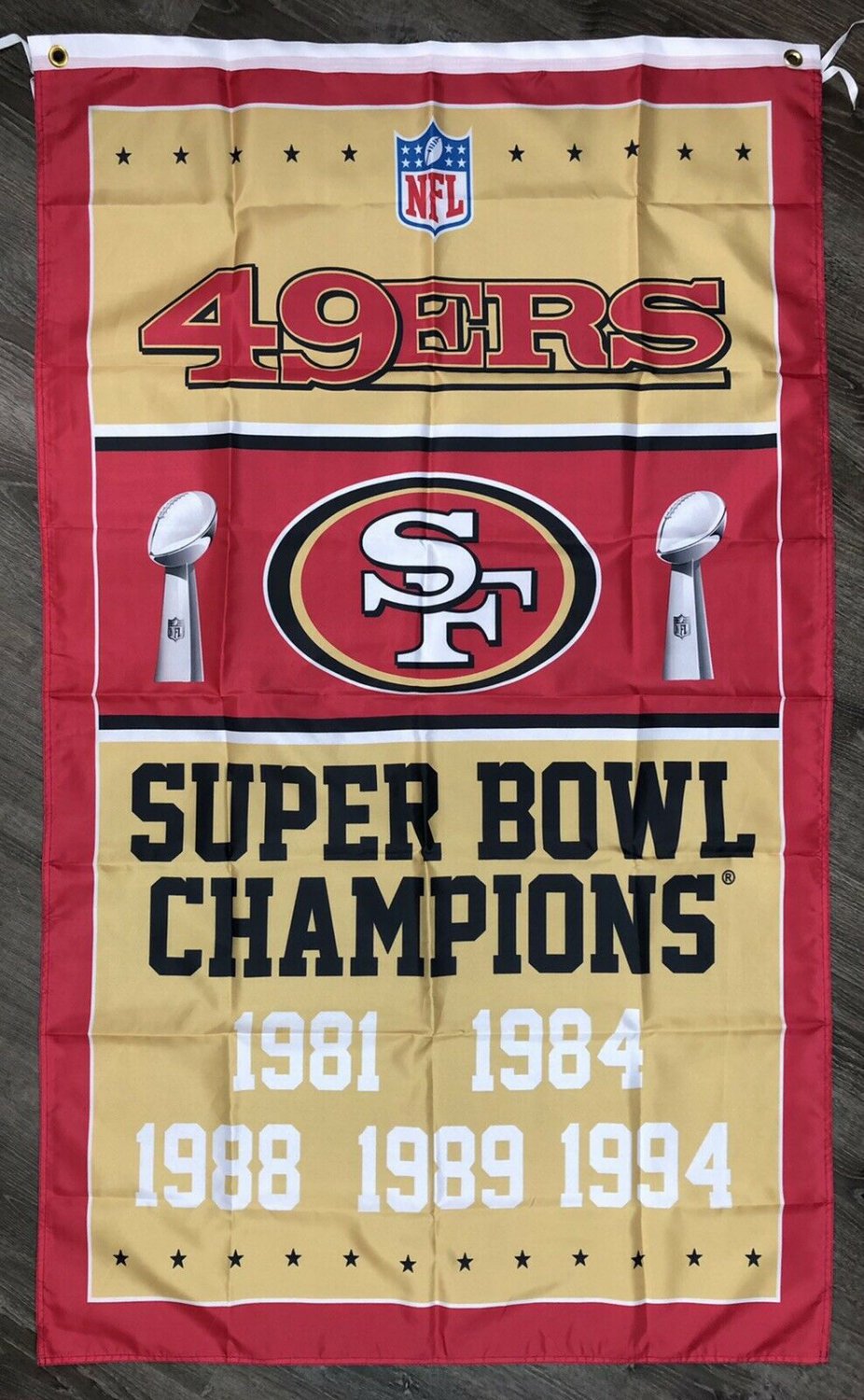 San Francisco 49ers Super Bowl Championship Flag 3x5 ft Banner Man-Cave Vertical