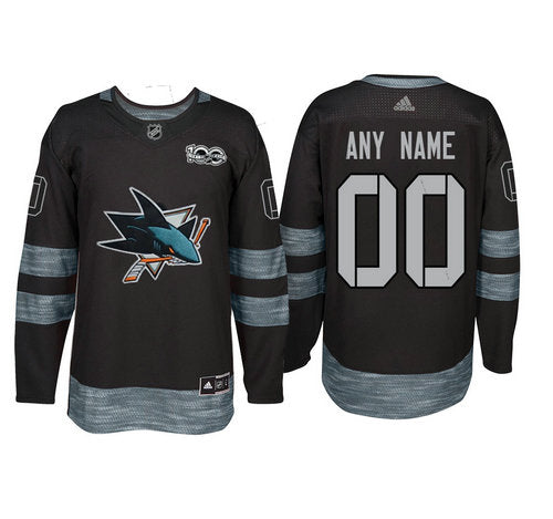 San Jose Sharks Black 1917-2017 100th Anniversary Stitched NHL Custom Jersey