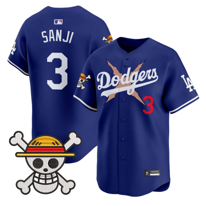 Sanji Jersey #3 Los Angeles Dodgers One Piece 2025 Vapor Limited Stitched Royal