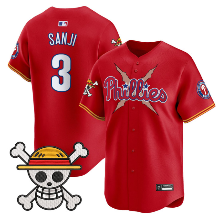 Sanji Jersey #3 Philadelphia Phillies One Piece 2025 Limited Stitched Red