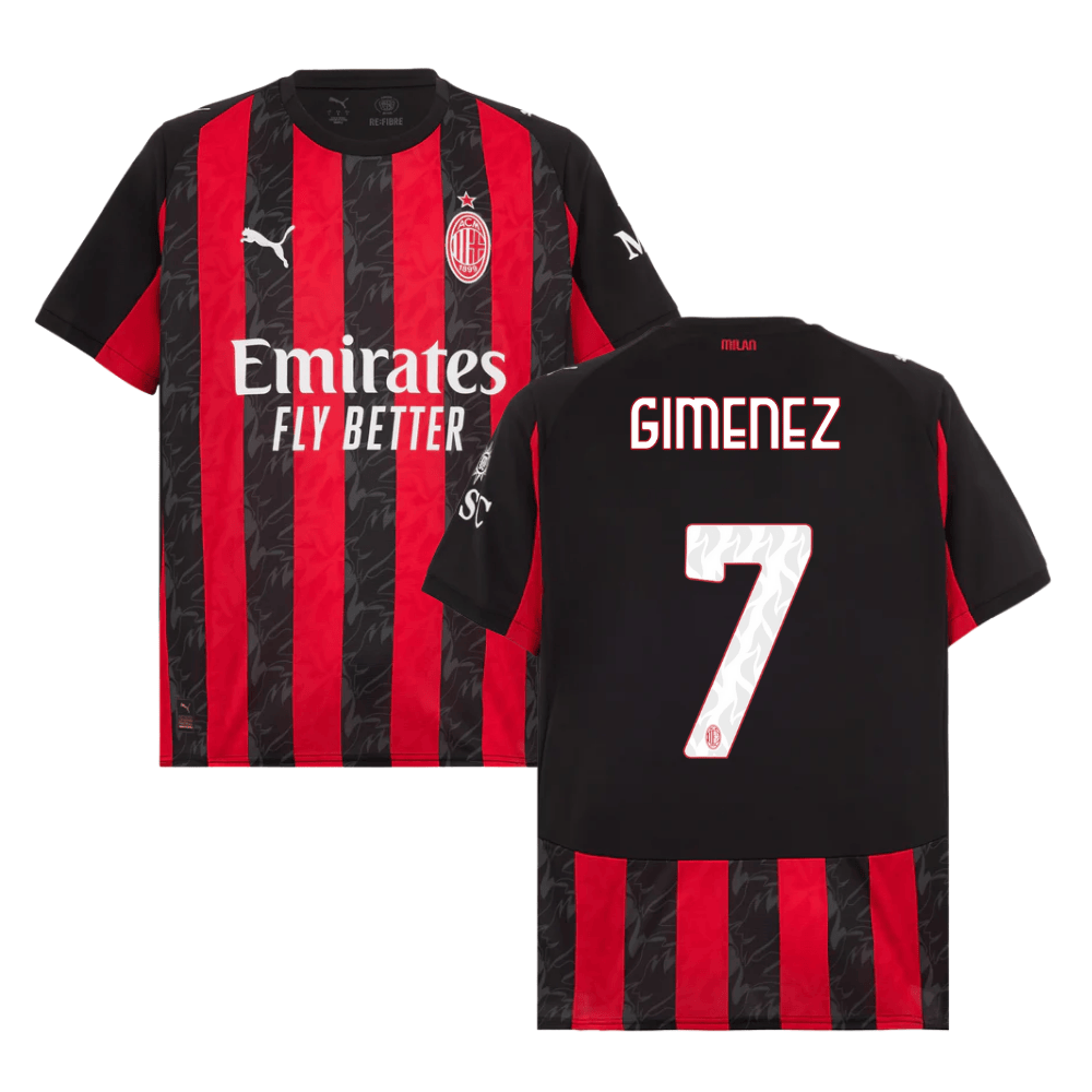 Santiago Gimenez 7 AC Milan 2025-26 Home Match Jersey – Black Red