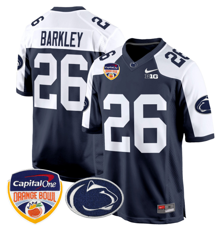 Saquon Barkley Jersey #26 Custom Penn State Orange Bowl Patch Navy Alternate