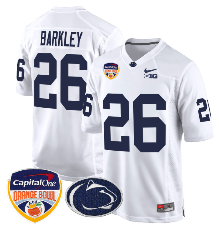 Saquon Barkley Jersey #26 Custom Penn State Orange Bowl Patch White