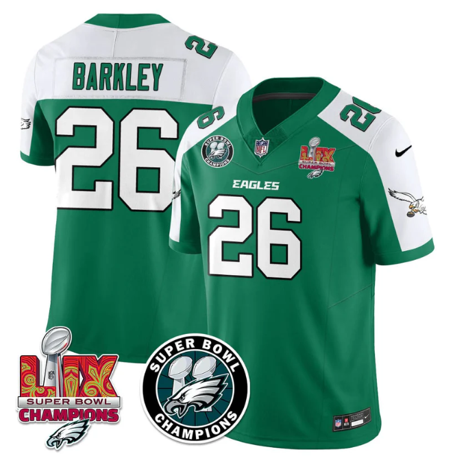 Saquon Barkley Jersey #26 Super Bowl LIX Champions All Stitched Alter Kelly Green