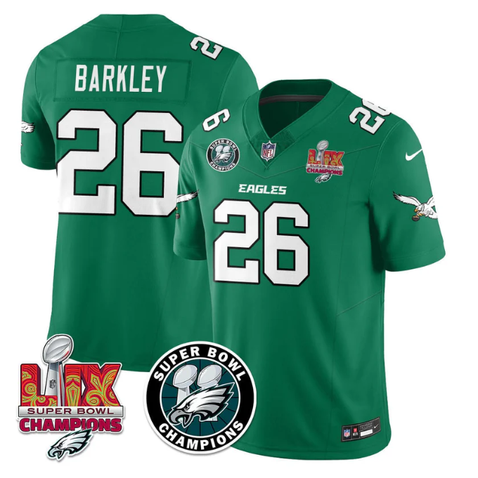 Saquon Barkley Jersey #26 Super Bowl LIX Champions All Stitched Kelly Green
