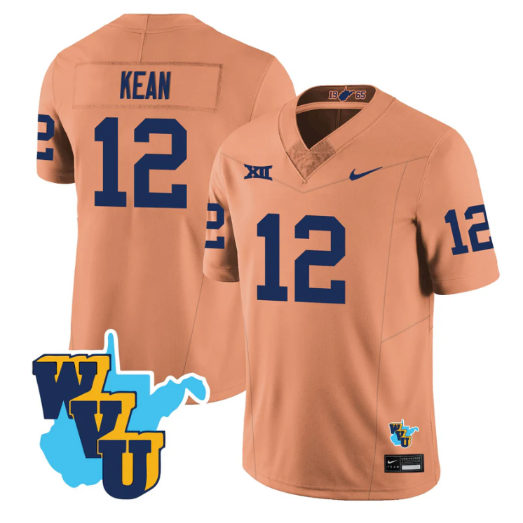 Scott Kean Jersey #12 West Virginia Mountaineers 1965-2025 Throwback Gold