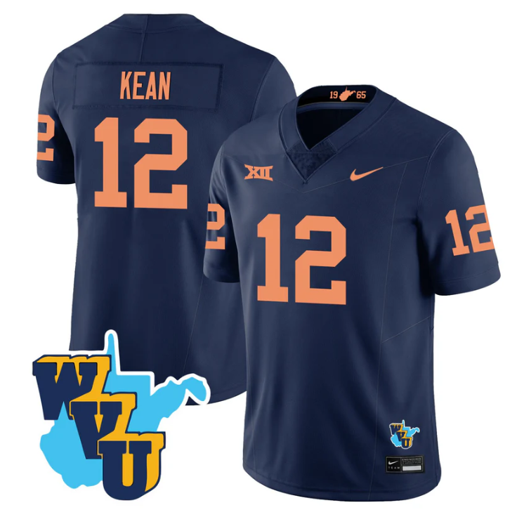 Scott Kean Jersey #12 West Virginia Mountaineers 1965-2025 Throwback Navy